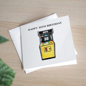 Biglietto di auguri personalizzato per il 30° compleanno di un giocatore - Biglietto di auguri per il 30° compleanno di un nipote - Biglietto di auguri di compleanno fatto a mano per giocatori - Regalo di compleanno retrò in stile arcade