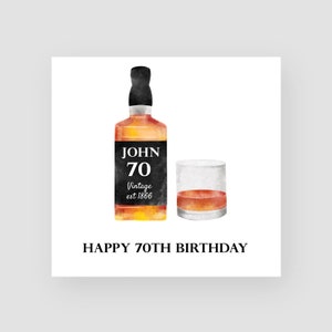 Cartão personalizado de 70º aniversário - Cartão de septuagésimo aniversário - 70 anos - Cartão de aniversário de uísque para ele - Para homens - QUALQUER NOME/IDADE