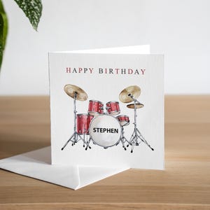 Personalised Drum Kit Birthday Card - Drum Birthday Card For Son - Drummer Grandson Birthday Card - Personalised Music Birthday Card