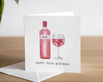 Personalised 50th Pink Gin Birthday Card For Her - Age 50 Birthday Card - Mum 50th Birthday Card - Wife 50th Birthday Card - Friend Birthday