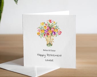 Personalised Retirement Card For Her - Retirement Card For Women - Happy Retirement Card - Flowers Retirement Card - Work Retirement Card