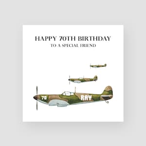 Tarjeta de cumpleaños número 70 personalizada - Tarjeta de cumpleaños de Spitfire - Tarjeta de cumpleaños de aviación - Tarjeta de cumpleaños de 70 años para él - Tarjeta de cumpleaños para papá
