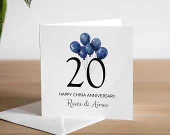 Personalised 20th Wedding Anniversary Card Handmade China Anniversary Gift Milestone
