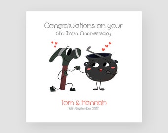 Personalised 6th Anniversary Card - Iron Anniversary Card - Funny Anniversary Card - Cartoon - For Husband/Wife - For Couple - For Him/Her