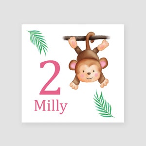 Carte d'anniversaire personnalisée pour 2 ans, singe, 2 ans, carte d'anniversaire pour enfants de 2 ans, cadeau d'anniversaire animal du zoo fait main pour elle