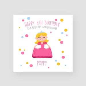 Cartão de aniversário personalizado de 8 anos, cartão de aniversário feito à mão para menina, filha, 8 anos, presentes de aniversário, neta, 8 anos, cartão de aniversário, presentes de princesa