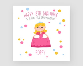 Carte d'anniversaire personnalisée 8e fille 8e carte d'anniversaire faite à la main fille 8e anniversaire cadeaux petite-fille 8 ans carte d'anniversaire princesse cadeaux