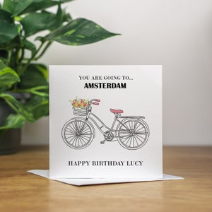 Cartão personalizado "Você Vai a Amsterdã" Surpresa de Aniversário Cartão de Férias Surpresa de Amsterdã Surpresa de Aniversário Holanda Bicicleta