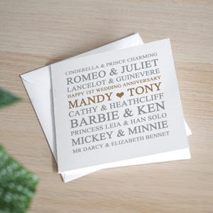 Tarjeta personalizada para el primer aniversario - Tarjeta de aniversario de bodas en papel - Tarjeta para el primer aniversario - Regalo personalizado para el primer aniversario de bodas