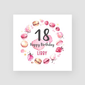 Cartão de aniversário de 18 anos personalizado - Cartão de aniversário Macaron - Cartão de aniversário para ela - Cartão de aniversário de bolo - Cartão de aniversário Filha - QUALQUER NOME/IDADE