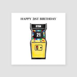 Cartão de aniversário de 21 anos masculino personalizado para gamer-cartão de 21 anos neto-cartão de aniversário feito à mão para jogos-presente de aniversário retrô arcade