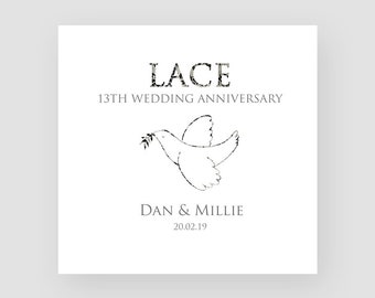 Personalised 13th Wedding Anniversary Card For Them - Personalised Lace Anniversary Card - Handmade Personalised Lace Anniversary Gifts
