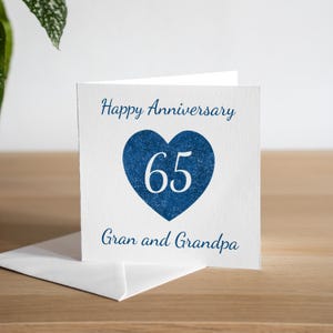 Biglietto d'auguri personalizzato per il 65° anniversario di matrimonio con zaffiro blu, regalo fatto a mano per il 65° anniversario di matrimonio, sessantacinque anni di matrimonio insieme