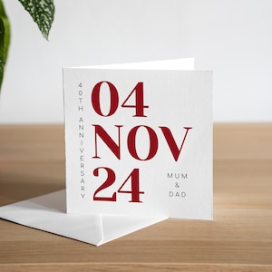 Cartão personalizado de 40º aniversário, cartão de aniversário de rubi para esposa, cartão de quadragésimo aniversário de marido, presente de aniversário de rubi feito à mão para eles