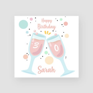 Tarjeta de cumpleaños número 30 personalizada - Tarjeta de cumpleaños número 30 - 30 años - Copas de champán - Para niñas - Para ella - CUALQUIER NOMBRE/EDAD