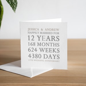 Biglietto d'auguri personalizzato per il 12° anniversario di matrimonio, in seta, per coppia, regalo di anniversario di matrimonio, biglietto d'auguri per il 12° anniversario di matrimonio, moglie, marito, dodicesimo anno di matrimonio