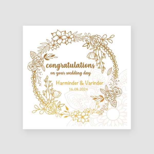 Personalised Indian Wedding Day Card - For Them - Mehndi - Henna Tattoo - Indian Celebration - Newly Weds - Bride/Groom - Mr/Mrs