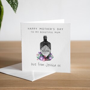 Biglietto personalizzato per la festa della mamma con gin, regalo fatto a mano per la festa della mamma, biglietto per la festa della mamma con la matrigna, biglietto per la festa della mamma con gin tonic, biglietto per la festa della mamma con gin tonic