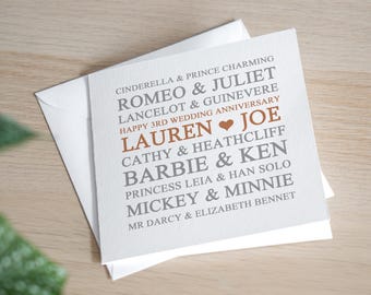 Personalised 3rd Anniversary Card - Leather Wedding Anniversary Card - Third Anniversary Card - Personalised 3rd Wedding Anniversary Gift