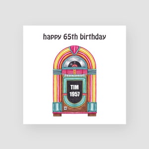 Carte d’anniversaire personnalisée du 65e anniversaire pour lui - Carte d’anniversaire Jukebox personnalisée - Carte d’anniversaire rétro papa - Carte d’anniversaire de mari personnalisée
