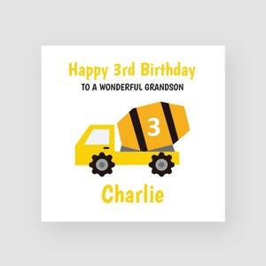 Personalised 3rd Birthday Card - Third Birthday Card - Age 3 - Happy 3rd Birthday - Cement Mixer - Son - Grandson - Godson - Nephew