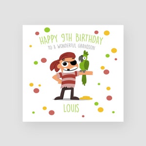 Personnalisé 9e anniversaire carte garçon 9e carte d'anniversaire à la main fils 9e anniversaire cadeaux petit-fils âge 9 anniversaire carte filleul Pirate cadeaux