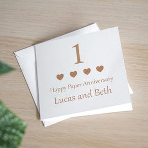 Tarjeta personalizada para el primer aniversario de bodas - Tarjeta de aniversario en papel - Tarjeta de aniversario para pareja - Tarjeta de aniversario para esposo - Tarjeta de aniversario para esposa