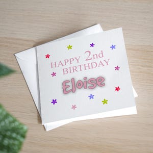 Carte personnalisée de 2e anniversaire pour fille - Carte de 2e anniversaire pour fille - Carte de 2e anniversaire pour petite-fille - Cadeau de 2e anniversaire pour fille