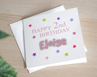 Personalised 2nd Birthday Card For Girl - Second Birthday Card Daughter - 2nd Birthday Card Granddaughter - 2nd Birthday Gift For Girl