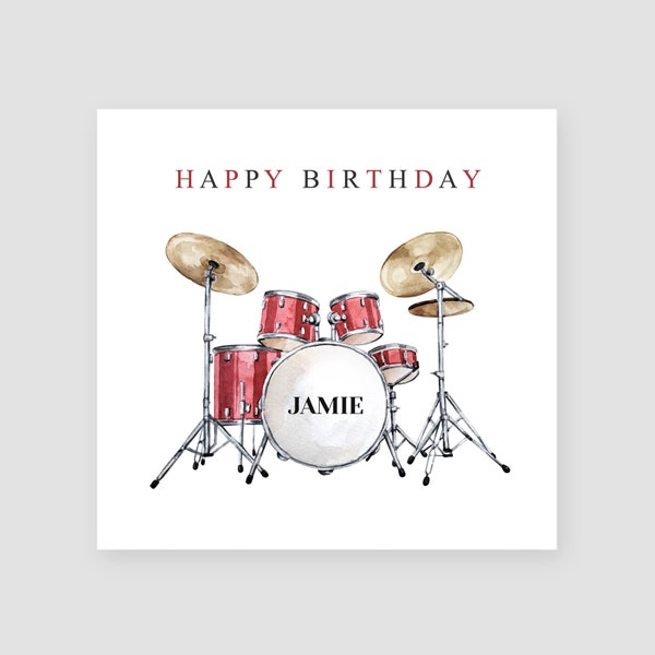 Personalised Drum Kit Birthday Card - Drum Birthday Card For Son - Drummer Grandson Birthday Card - Personalised Music Birthday Card