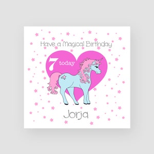 Biglietto di auguri personalizzato per il 7° compleanno per lei, biglietto di compleanno con unicorno magico, compleanno di 7 anni, biglietto di compleanno per bambina, compleanno della figlia