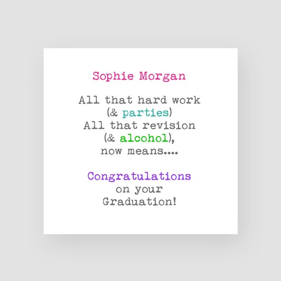 Personalised Funny Graduation Card For Her Parties Alcohol Etsy