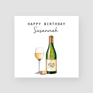Biglietto personalizzato per il 50° compleanno per lei - Biglietto di compleanno fatto a mano per gli amanti del vino - Biglietto per il 50° compleanno per mamma - Biglietto per il 50° compleanno per moglie