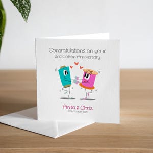 Tarjeta de aniversario personalizada para el segundo aniversario de matrimonio de su marido, tarjeta de aniversario de algodón, regalo para el segundo aniversario de bodas de su esposa, tarjeta de aniversario de 2 años para él
