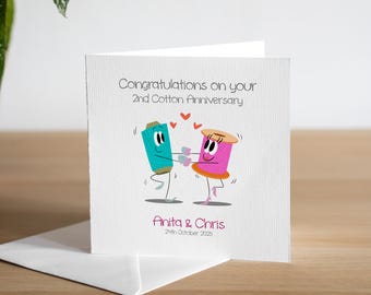 Personalised 2nd Anniversary Card Husband Cotton Anniversary Card Wife 2nd Wedding Anniversary Gift For 2 Year Anniversary Card For Him
