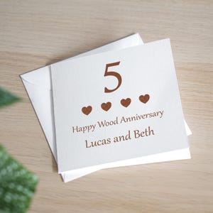 5th Anniversary Card - Wood Anniversary Card - Fifth Anniversary Card - Wooden Wedding Anniversary Gift - 5 Years Married Gift