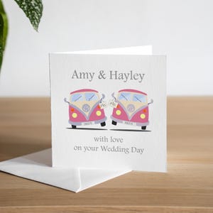 Biglietto di auguri personalizzato per matrimonio tra persone dello stesso sesso - Biglietto di auguri per matrimonio in camper rosa - Biglietto di auguri per matrimonio tra la signora e la signora - Biglietto di auguri per matrimonio gay - Biglietto di auguri per matrimonio tra la sposa