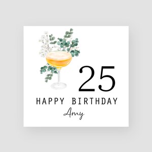 Biglietto personalizzato per il 25° compleanno - Biglietto per il venticinquesimo compleanno - 25 anni - Bicchiere da cocktail - Per lei - QUALSIASI NOME/ETÀ