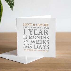 Biglietto di auguri personalizzato per il primo anniversario di matrimonio, coppia, regalo di anniversario, sposati per il primo anno, biglietto di auguri per il primo anno di matrimonio, moglie, marito