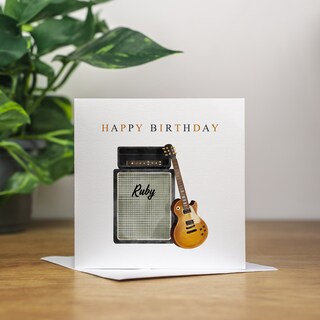 Biglietto Di Compleanno Per Nipote Con Chitarra Rock – 16°, 18°, 21°, 30°, Interno Bianco, Fatto In Inghilterra