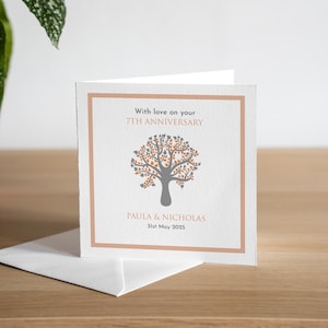 Biglietto d'auguri personalizzato fatto a mano per il settimo anniversario di matrimonio, regalo in rame per il settimo anniversario, con amore sul tuo biglietto d'auguri per il settimo anniversario, sette anni di matrimonio