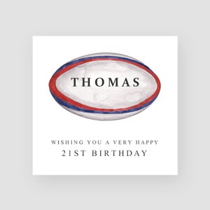 Biglietto di compleanno personalizzato per il 21° compleanno - Biglietto di compleanno personalizzato per il rugby - Biglietto di compleanno per il figlio - Biglietto per il 21° compleanno del nipote - Biglietto per la palla da rugby