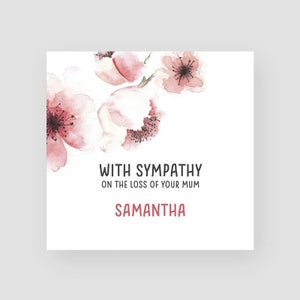 Carte personnalisée de perte et de sympathie - Pour elle - Désolé pour votre perte - Avec sympathie - Condoléances - Deuil - Fleurs blanches roses