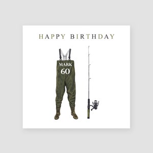 Biglietto di auguri personalizzato per il 60° compleanno, biglietto di auguri per il 60° compleanno del pescatore, regalo di compleanno per papà, biglietto di auguri fatto a mano per pescatori, marito appassionato di pesca