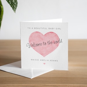 Gepersonaliseerde nieuwe babymeisjeskaart Welcome To The World-kaart Pasgeboren meisjeskaart Welkom nieuwe babymeisjeskaart Aandenken cadeaus pasgeboren babymeisje