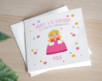 Personalised 4th Birthday Card Girl 4th Handmade Birthday Card Daughter 4th Birthday Gifts Granddaughter Age 4 Birthday Card Princess Gifts