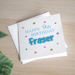 Gepersonaliseerde 9e verjaardagskaart - 9e verjaardagskaart voor zoon - negende verjaardagskaart kleinzoon - sterverjaardagskaart voor jongen - cadeau 9e verjaardag