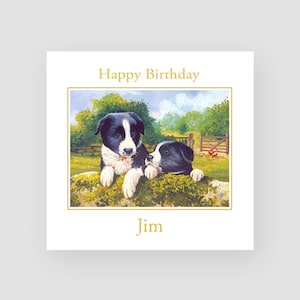 Cartão de aniversário personalizado para cachorro - Cartão de aniversário para mãe - Cartão de aniversário para amigo - Cartão de aniversário em aquarela - Border Collie - Cão pastor inglês