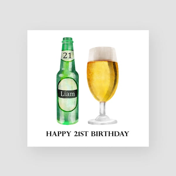 Personalised 21st Birthday Card - Twenty First Birthday Card - Aged 21 - Beer Birthday Card For Him - For Men - ANY NAME/AGE