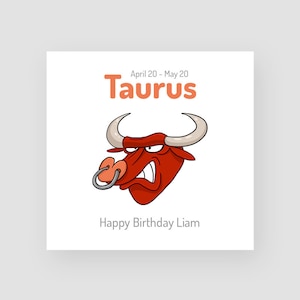 Cartão de aniversário personalizado de Touro - Cartão de aniversário do Zodíaco - Constelação de Touro - Aniversário de signo de estrela - Cartão de aniversário de astrologia